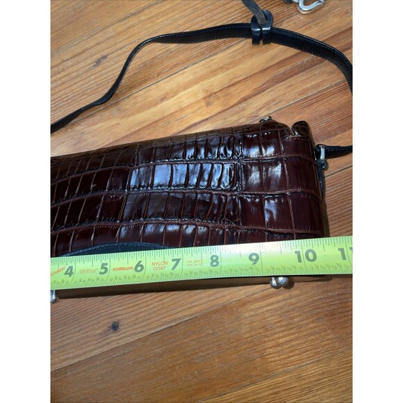 Brighton Vintage Brown Croc Embossed Leather Shoulder Bag Purse - Picture 5 of 16